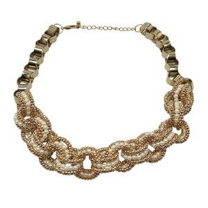 Elegant Gold Faux Pearl Beaded Chain Necklace With Adjustable Lobster Clasp For